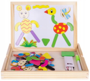 TABLICA DWUSTRONNA MAGNETYCZNE KREDA PUZZLE 70 EL.