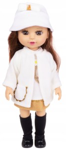 MODNA LALKA W PŁASZCZU Z MUZYKĄ 34 CM KREMOWY