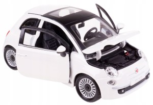 FIAT 500 2007 MODEL METALOWY BBURAGO 1:24 BIAŁY