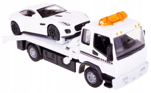 AUTO LAWETA TOW TRUCK + JAGUAR BBURAGO 1:43 BIAŁY