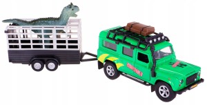 LAND ROVER DEFENDER METAL + DINOZAUR NA PRZYCZEPIE