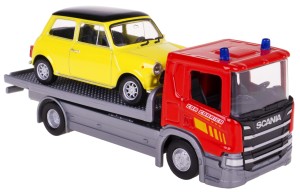 TRUCK SCANIA P320 1:57 LAWETA + MINI COOPER METAL 1:43 WELLY