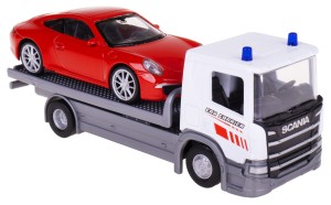 TRUCK SCANIA P320 1:57 LAWETA + PORSCHE 911 CARRERA METAL 1:43 WELLY