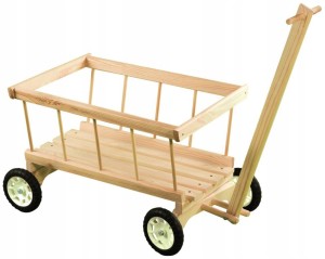 WÓZ DRABINIASTY DREWNO SKRĘTNE KOŁA DYSZEL W PUDEŁKU