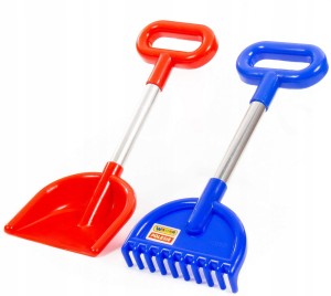 ŁOPATKA + GRABKI DUŻE 34 CM DO PIASKOWNICY CZERWONY NIEBIESKI