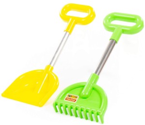 ŁOPATKA + GRABKI DUŻE 34 CM DO PIASKOWNICY ŻÓŁTY ZIELONY