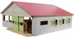 DREWNIANA STAJNIA DLA KONI 1:32 3 BOKSY I TOR RÓŻ