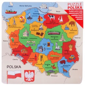 POLSKA MAPA PUZZLE DREWNIANE Z SYMBOLAMI REGIONÓW