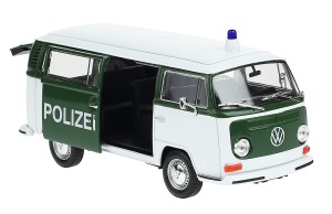 VOLKSWAGEN T2 BUS 1972 POLICJA MODEL METALOWY WELLY 1:24
