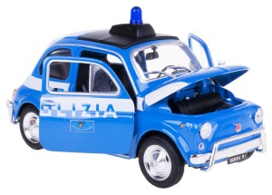 FIAT NUOVA 500 POLICJA MODEL METAL WELLY 1:24