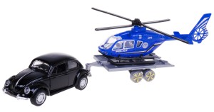 VW BEETLE GARBUS MODEL METALOWY Z NAPĘDEM Z HELIKOPTEREM NA LAWECIE CZARNY