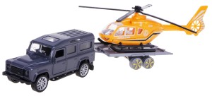 LAND ROVER DEFENDER MODEL METAL Z NAPĘDEM Z HELIKOPTEREM NA LAWECIE SZARY