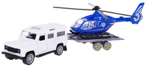 LAND ROVER DEFENDER MODEL METAL Z NAPĘDEM Z HELIKOPTEREM NA LAWECIE BIAŁY