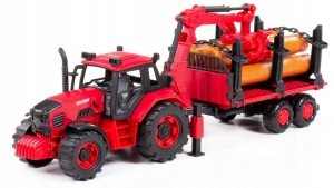 TRAKTOR BELARUS Z PODNOŚNIKIEM I PRZYCZEPĄ DO PRZEWOZU DREWNA WADER-POLESIE