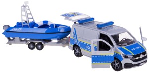 POLICJA VOLKSWAGEN T6.1 2019 METALOWY Z ŁODZIĄ PATROLOWĄ NA PRZYCZEPIE