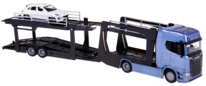SCANIA 770 TIR LAWETA + PORSCHE MACAN MODEL METAL BBURAGO 1:43 NIEBIESKI