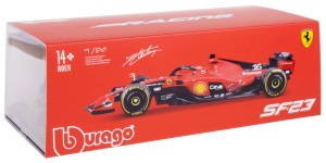 FERRARI SF-23 BOLID F1 MODEL METALOWY BBURAGO 1:24 #16 CHARLES LECLERC BOX