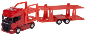 SCANIA V8 R730 TIR TRUCK AUTOLAWETA DWUPOZIOMOWA 1:64 MODEL METAL WELLY