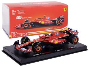 FERRARI SF-24 BOLID F1 MODEL METALOWY BBURAGO 1:43 #55 CARLOS SAINZ + BOX