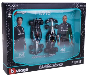 MERCEDES W15 ZESTAW BOLIDÓW F1 MODELE BBURAGO 1:43 2 SZT. HAMILTON RUSSELL