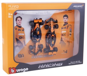 MCLAREN MCL38 ZESTAW BOLIDÓW F1 MODELE BBURAGO 1:43 2 SZT. NORRIS PIASTRI