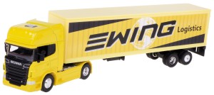 SCANIA V8 R730 TIR TRUCK WING LOGISTICS 1:64 MODEL METAL WELLY ŻÓŁTY