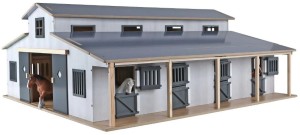 STAJNIA DREWNIANA Z PASTWISKIEM DLA KONI 7 BOKSÓW 75x69x31 CM 1:24