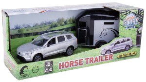 VOLVO EX90 METAL 1:32 + PRZYCZEPKA Z KOŃMI SREBRNY