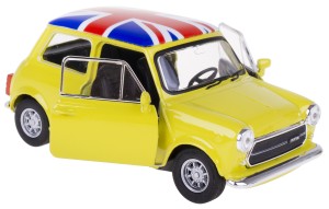 MINI COOPER 1300 MODEL METALOWY WELLY 1:34-39 Z FLAGĄ NA DACHU ŻÓŁTY