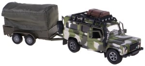 LAND ROVER DEFENDER 110 METAL 1:32 Z PRZYCZEPKĄ MILITARNĄ KIDS GLOBE