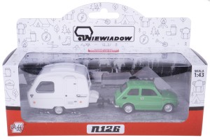  FIAT 126p + PRZYCZEPKA KEMPINGOWA NIEWIADÓW N126 KOLEKCJA PRL 1:43 ZIELONY