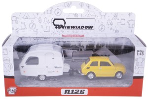  FIAT 126p + PRZYCZEPKA KEMPINGOWA NIEWIADÓW N126 KOLEKCJA PRL 1:43 ŻÓŁTY