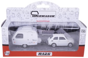  FIAT 126p + PRZYCZEPKA KEMPINGOWA NIEWIADÓW N126 KOLEKCJA PRL 1:43 BIAŁY