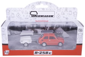 FIAT 126p + PRZYCZEPKA NIEWIADÓW N250C KOLEKCJA PRL 1:43 CZERWONY