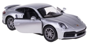  PORSCHE 911 TURBO MODEL METAL PLASTIK 1:43 Z NAPĘDEM ŚWIATŁO DŹWIĘK SREBRNY