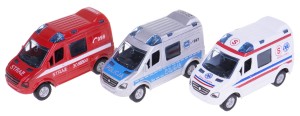 ZESTAW 3 MODELE METALOWE KARETKA POLICJA STRAŻ VAN