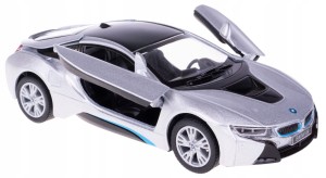BMW I8 MODEL METALOWY SKALA 1:36 KINSMART SREBRNY